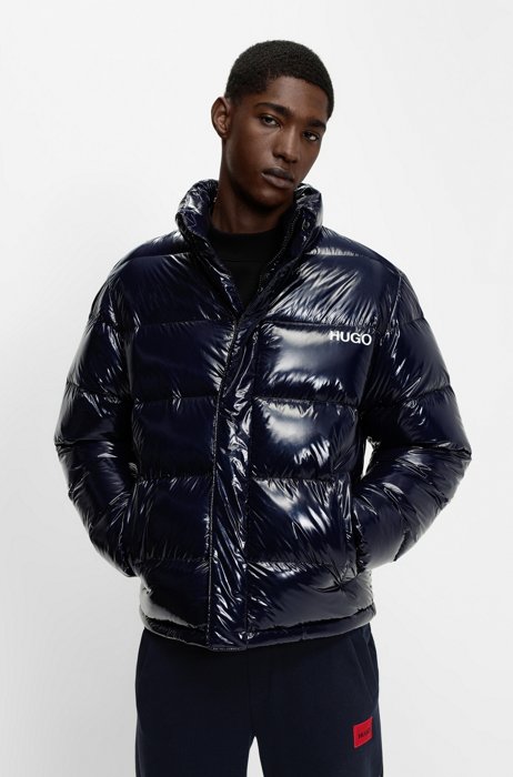Regular-fit water-repellent down jacket with logo statements, Dark Blue