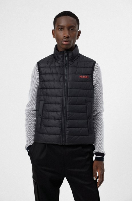 Slim-fit logo gilet in recycled fabric, Black