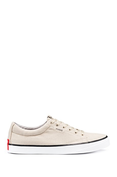 Canvas trainers with red logo patch and rubber sole, Light Beige