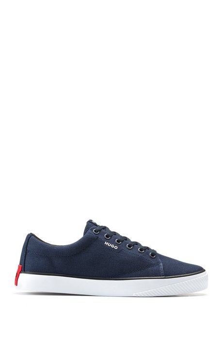 Canvas trainers with red logo patch and rubber sole, Dark Blue