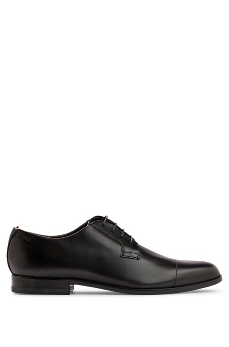 Derby shoes in polished leather with cap-toe detail, Black