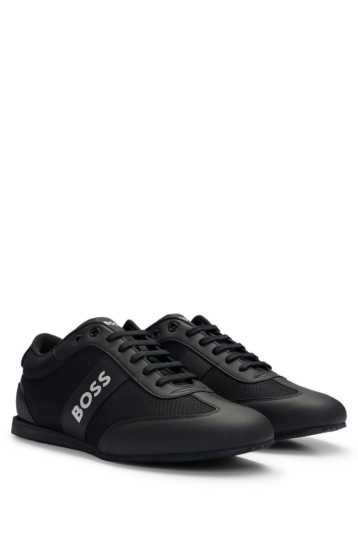 Branded trainers with mesh and rubberised panels, Black
