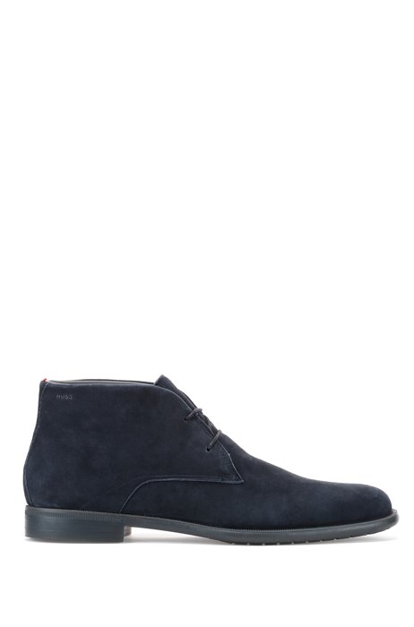 Suede desert boots with embossed logo and rubber outsole, Dark Blue