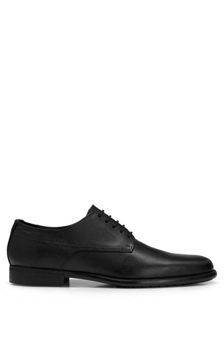 Grained-leather Derby shoes with embossed logo, Black