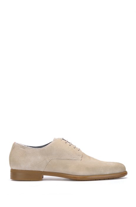 Suede Derby shoes with heat-embossed logo, Light Beige