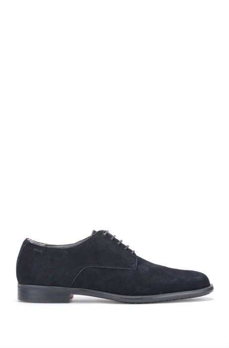 Suede Derby shoes with heat-embossed logo, Dark Blue