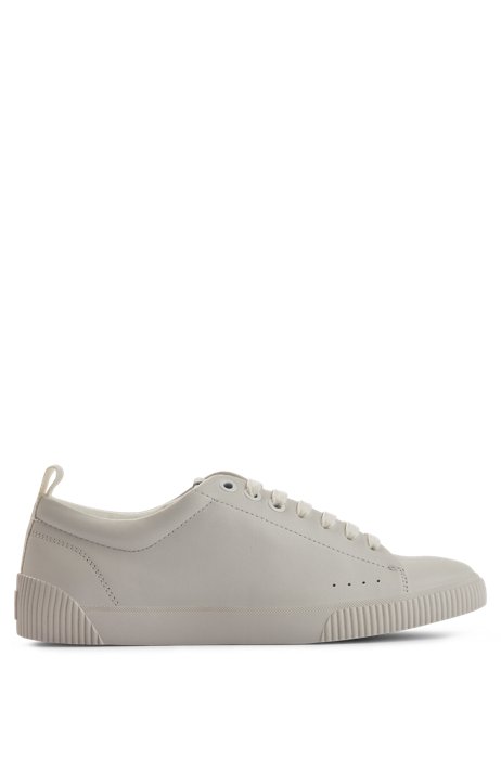 Lace-up trainers in nappa leather with branded tape, White