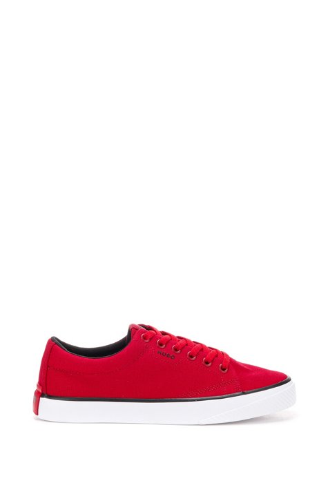 Low-top trainers in cotton canvas with red logo patch, Red