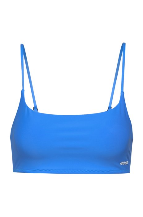 Bralette da bikini con stampa del logo in lamina, Blu