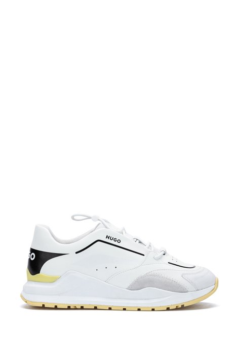 Chunky-sole trainers with bonded-leather trims, White
