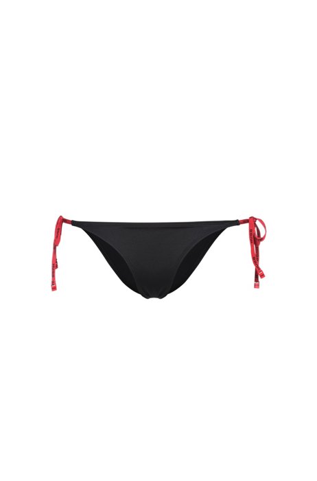 Tie-side bikini bottoms with printed logo, Black