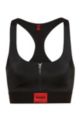 Racerback-Bikinitop mit Reißverschluss und rotem Logo-Label, Schwarz