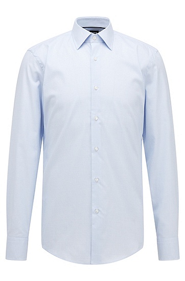 意大利棉质斜纹布修身衬衫,  451_Light/Pastel Blue