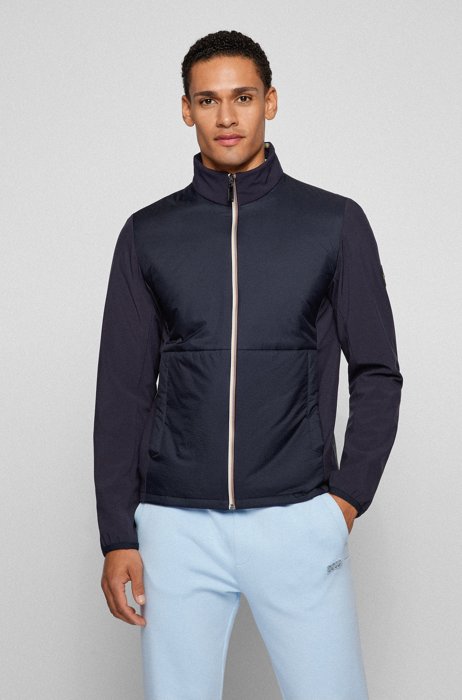 Padded water-repellent jacket with multi-coloured trims, Dark Blue