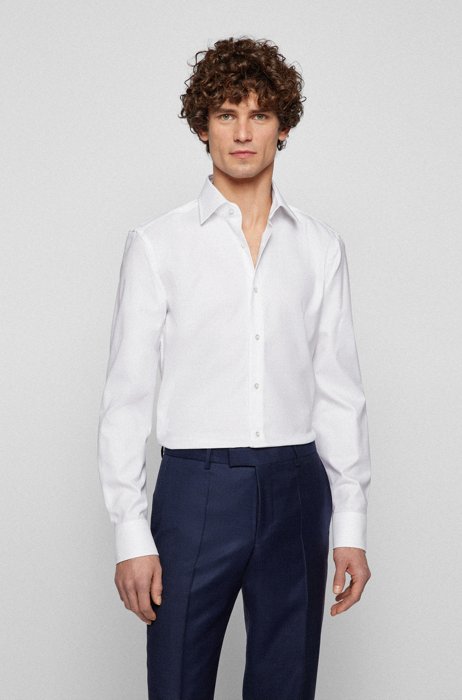 Slim-fit overhemd van Italiaanse biologische katoen, Wit