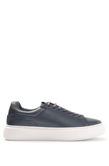 Leather-blend trainers with branded backtab, Dark Blue