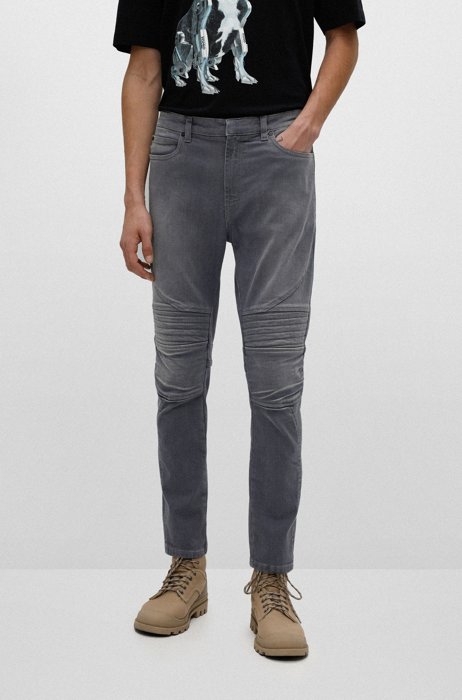 Extra-slim-fit biker jeans in grey stretch denim, Grey