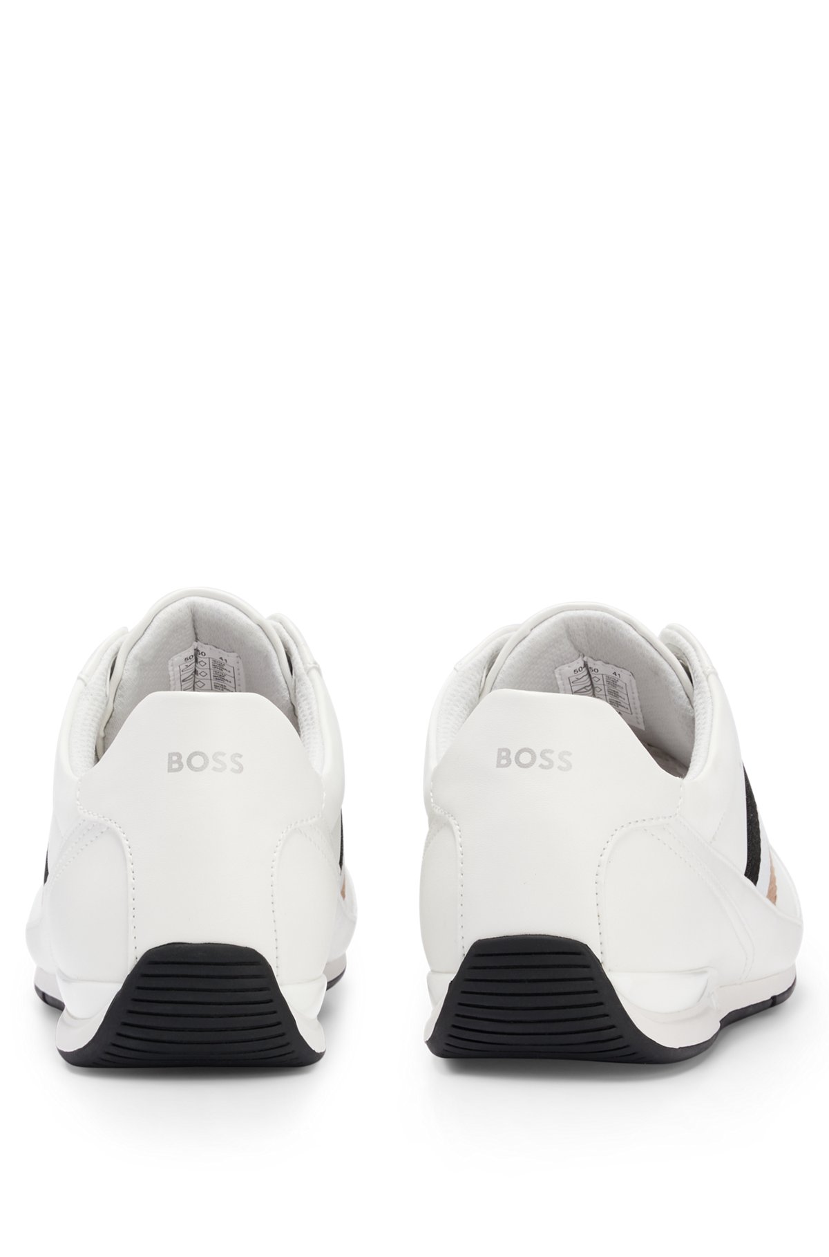 Sneakers mit Mesh-Einsätzen und charakteristischen Streifen, Weiß