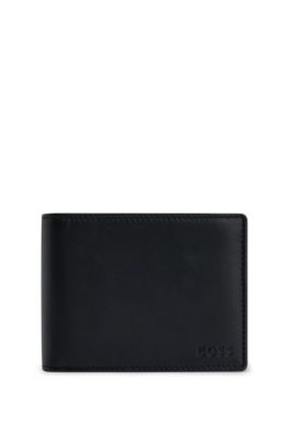 BOSS - Leather trifold wallet with embossed logo and coin pocket