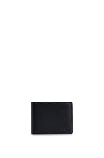 Leather trifold wallet with embossed logo and coin pocket, Hugo boss