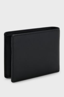 Trifold wallet in micro-grained leather with embossed logo, Black