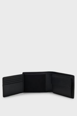 Trifold wallet in micro-grained leather with embossed logo, Black