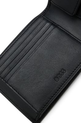 Leather wallet with embossed logo, Black