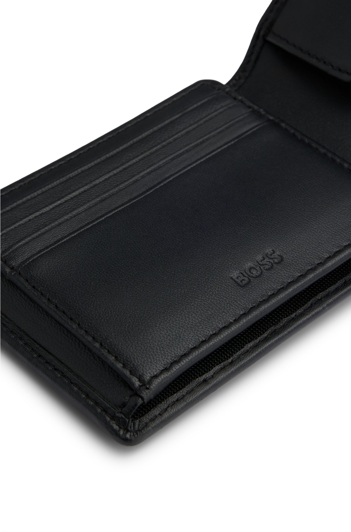 BOSS - Klapp-Geldbörse aus Leder mit Logo-Prägung und Münztasche