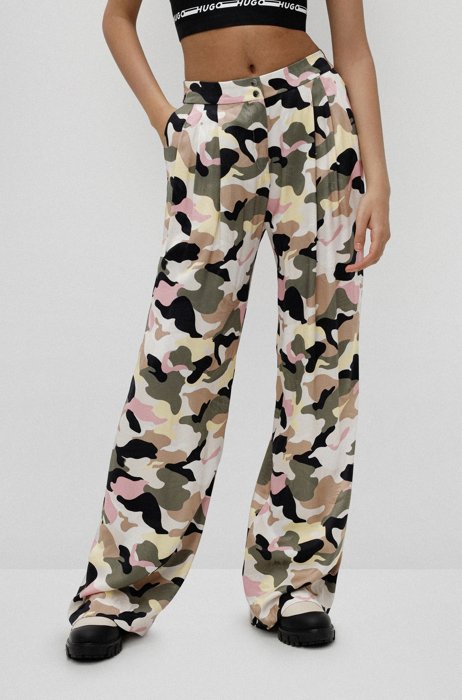 Relaxed-fit trousers in camouflage-print fabric, Patterned