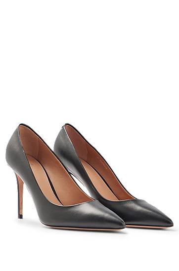 Heeled pumps in Italian leather with pointed toe, Hugo boss