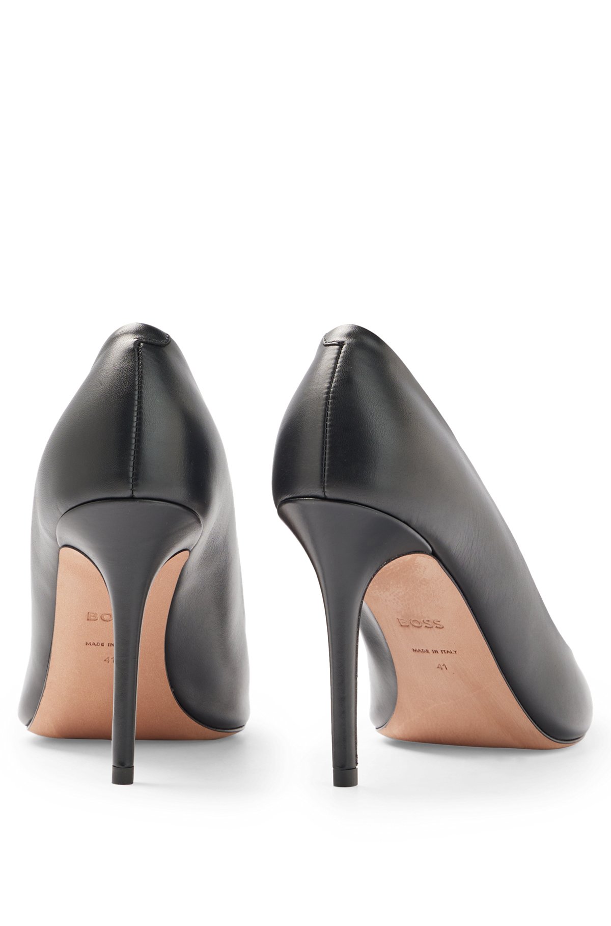 Zapatos de tacón en piel italiana con puntera afilada, Negro