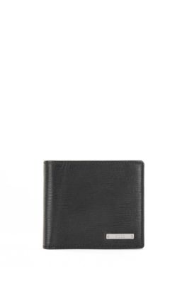 BOSS - Italian-leather wallet with polished-silver logo