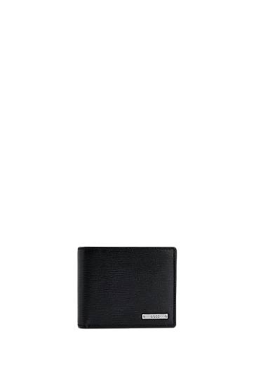 Embossed Italian-leather trifold wallet with logo plate, Hugo boss