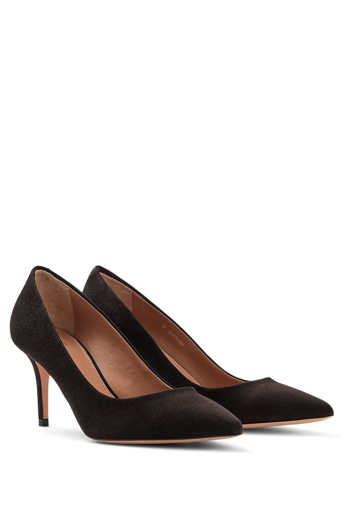 Italian-made suede pumps with pointed toe, Black