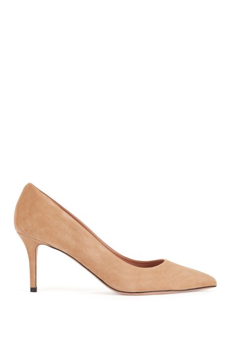 Italian-made suede pumps with pointed toe, Light Brown