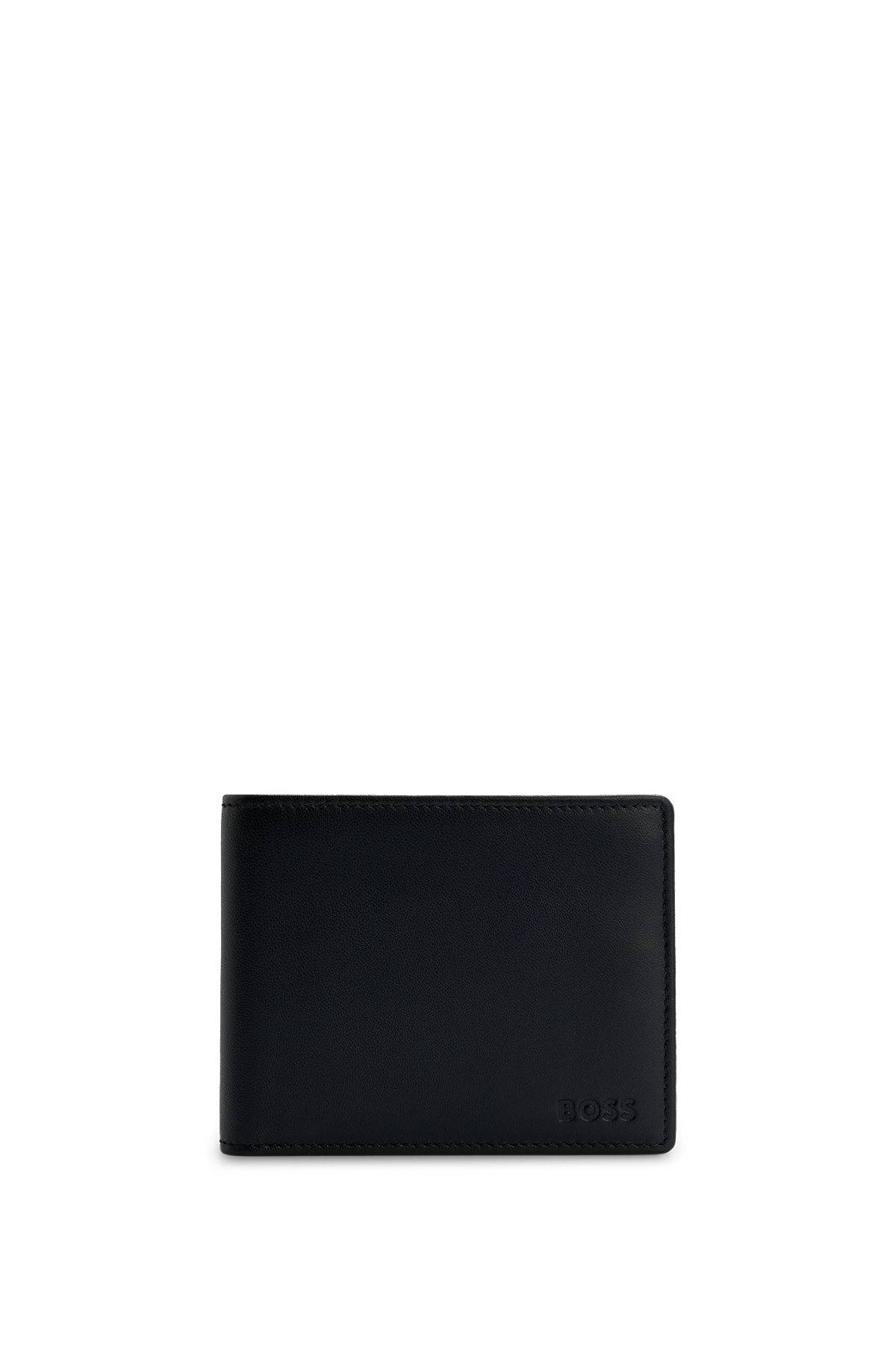 Klapp-Geldbörse aus Leder mit Münzfach und Logo-Prägung, Schwarz