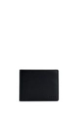Klapp-Geldbörse aus Leder mit Münzfach und Logo-Prägung, Schwarz