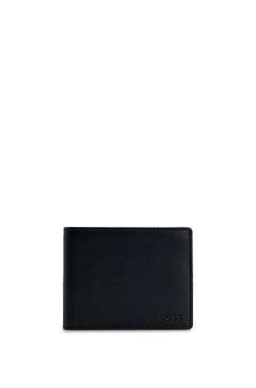 Leather billfold wallet with embossed logo and coin pocket, Hugo boss