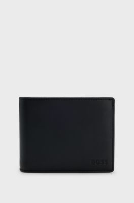 Bifold wallet in grained leather with embossed logo, Black