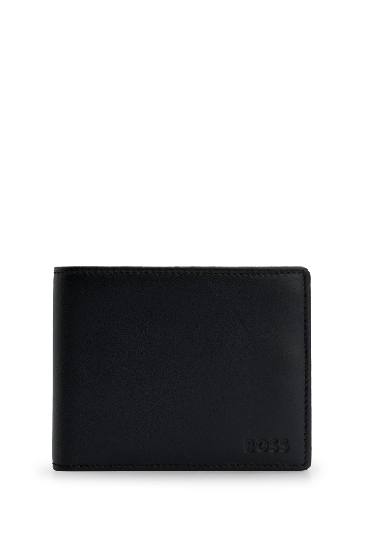 BOSS - Leather billfold wallet with embossed logo and coin pocket