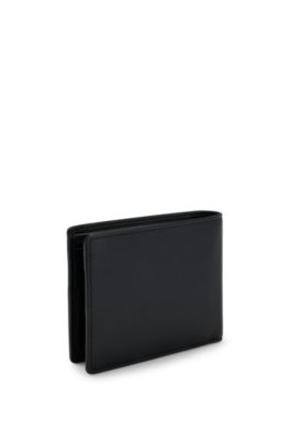 Bifold wallet in grained leather with embossed logo, Black
