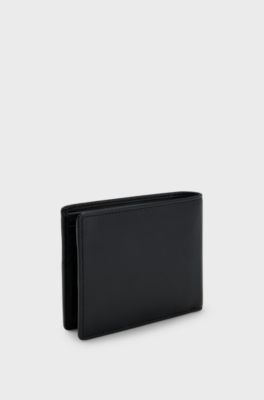 Bifold wallet in grained leather with embossed logo, Black