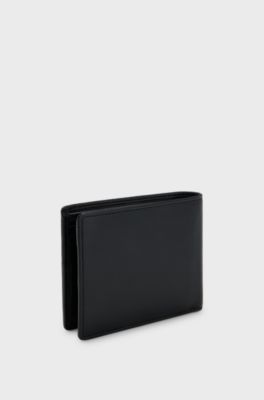 Bifold wallet in grained leather with embossed logo, Black