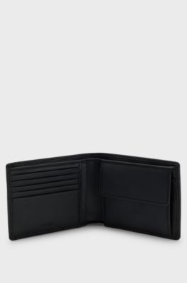 Portefeuille &agrave; deux volets en cuir grain&eacute; avec logo en relief, Noir