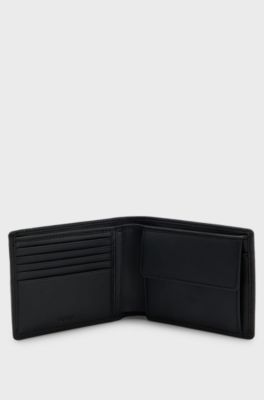 Bifold wallet in grained leather with embossed logo, Black