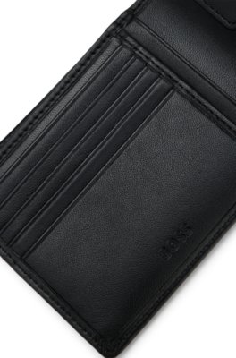 Bifold wallet in micro-grained leather with embossed logo
