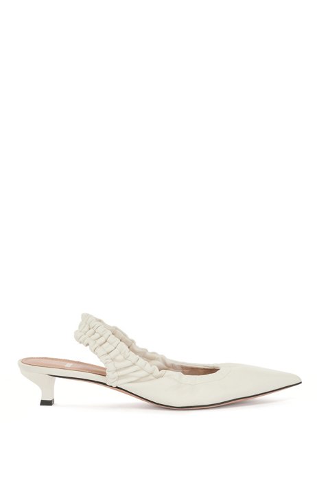 Zapatos de tacón bajo en piel italiana con estilo de talón abierto, Blanco