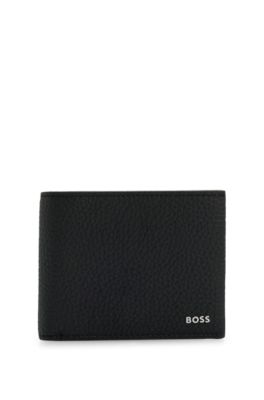 BOSS - Italian-leather wallet with polished-silver branding