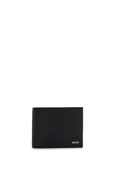 Italian-leather wallet with polished-silver branding, Black