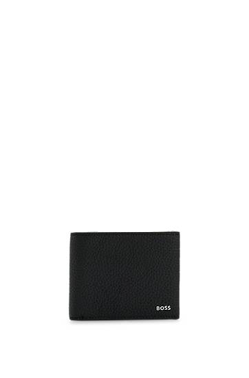 Italian-leather wallet with polished-silver branding, Hugo boss
